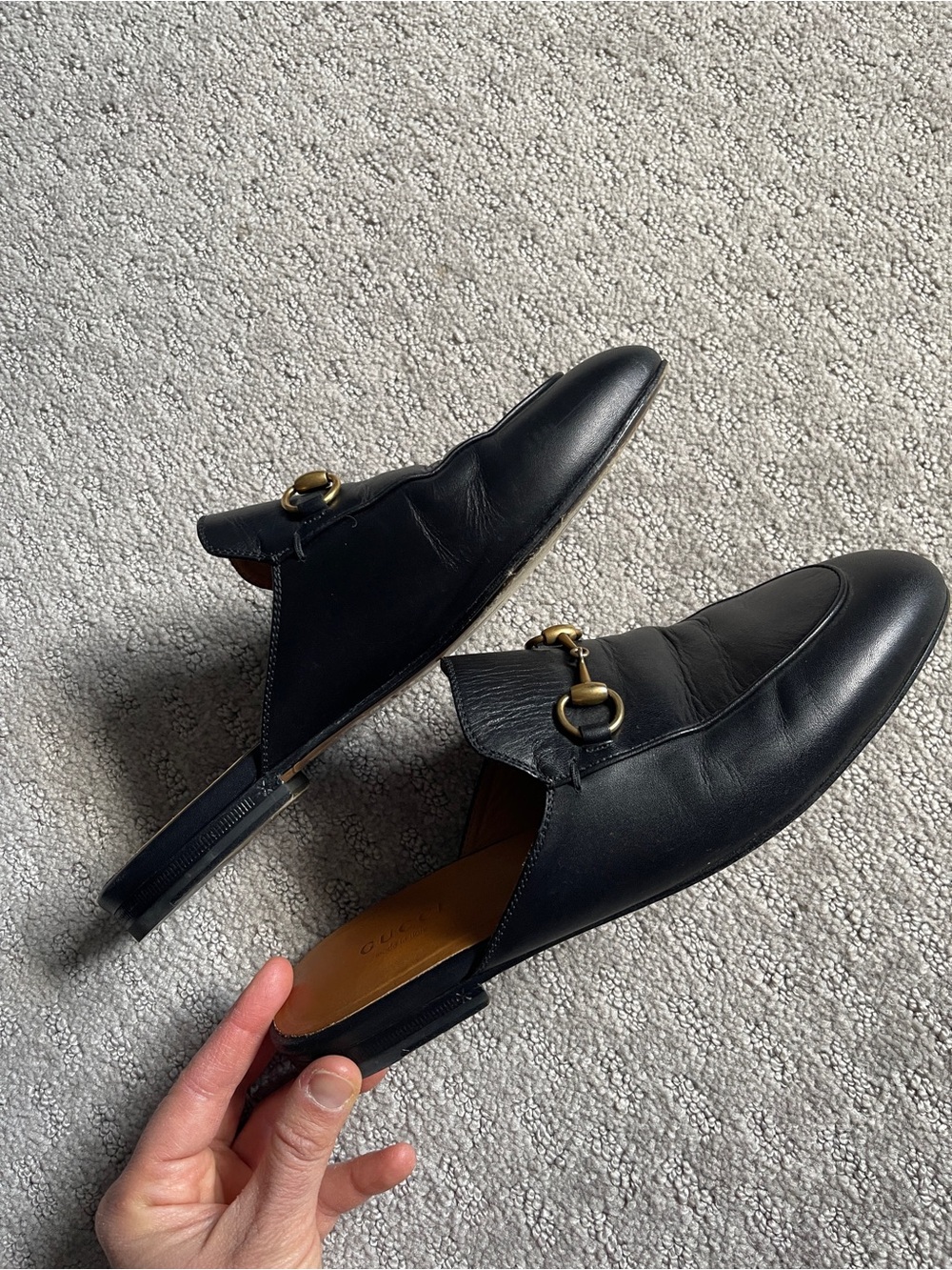 Gucci Black Leather Horsebit Slide Mules with Gold Hardware - Picture 13 of 16